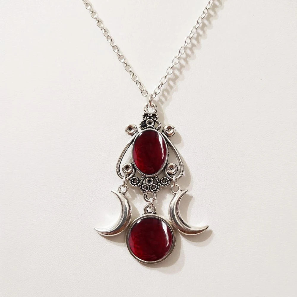 Gothic Blood Cameo Bi-Moon Pendant Necklace
