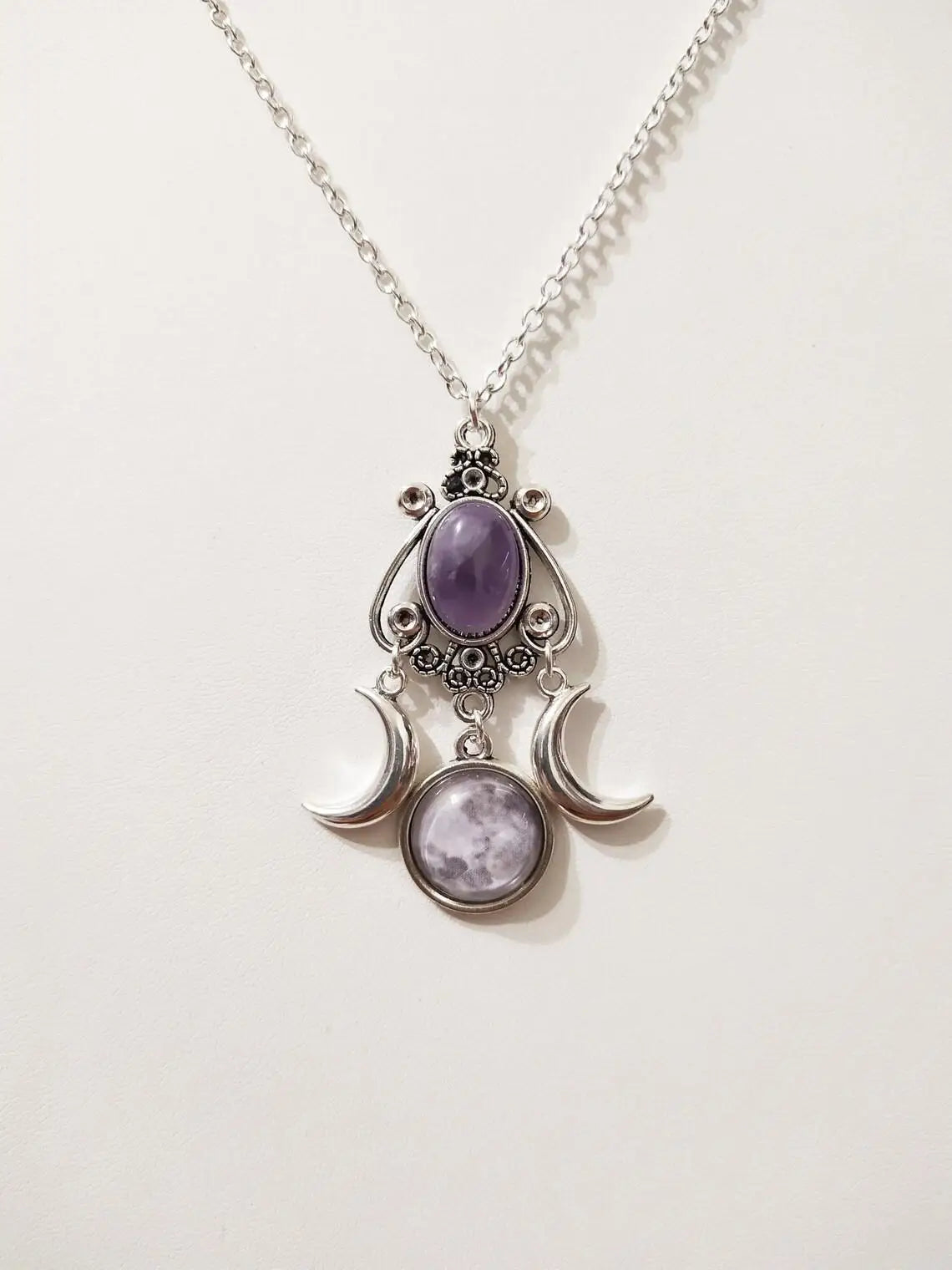 Gothic Blood Cameo Bi-Moon Pendant Necklace