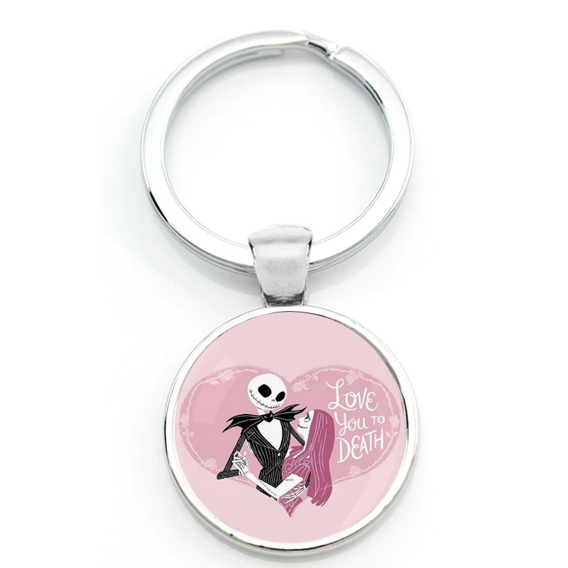 Chilling Nightmare Before Christmas Quotes Keychain - Jack Skellington & Sally Crystal Pendant