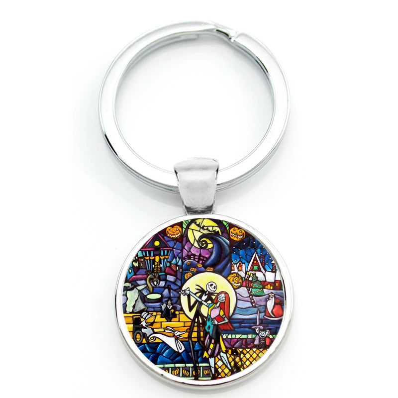 Chilling Nightmare Before Christmas Quotes Keychain - Jack Skellington & Sally Crystal Pendant