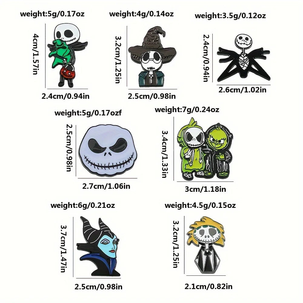 6-Piece Terror Nightmare Before Christmas Enamel Pin Set - Jack Skellington & Sally Collection