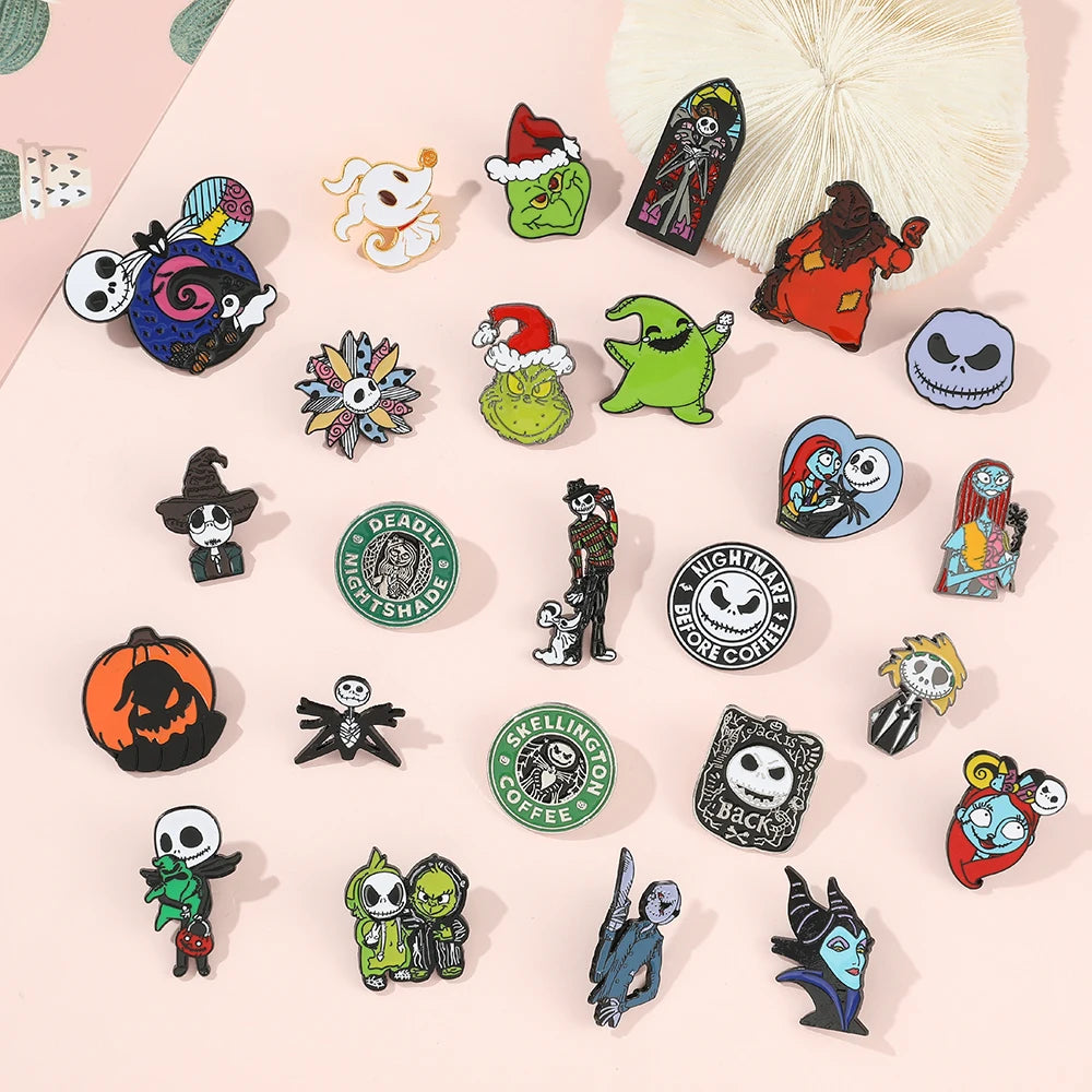 6-Piece Terror Nightmare Before Christmas Enamel Pin Set - Jack Skellington & Sally Collection