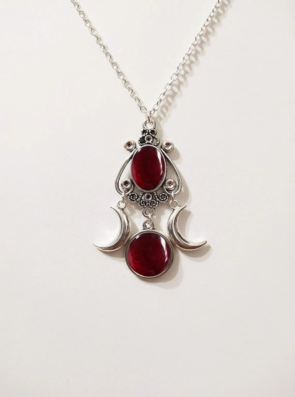 Gothic Blood Cameo Bi-Moon Pendant Necklace