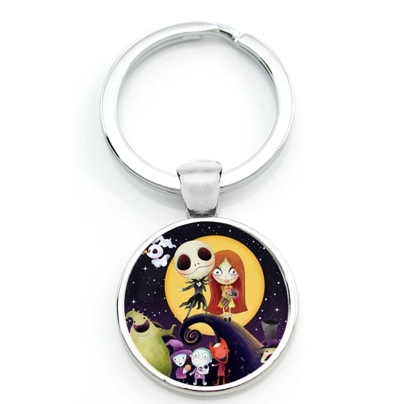 Chilling Nightmare Before Christmas Quotes Keychain - Jack Skellington & Sally Crystal Pendant