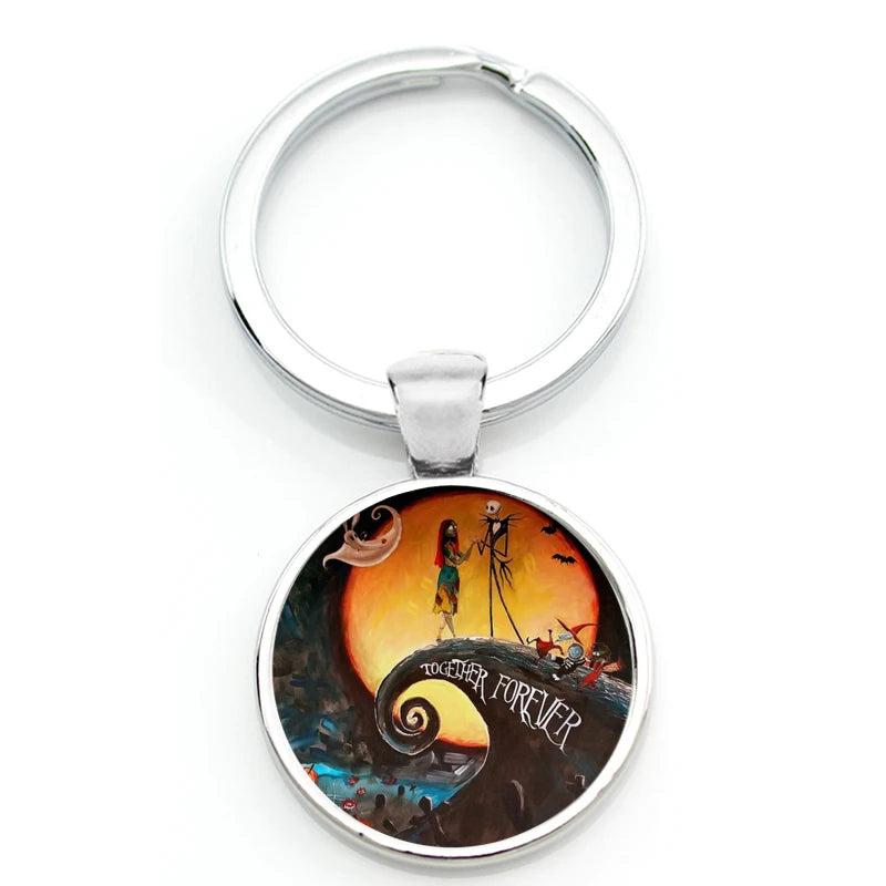 Chilling Nightmare Before Christmas Quotes Keychain - Jack Skellington & Sally Crystal Pendant