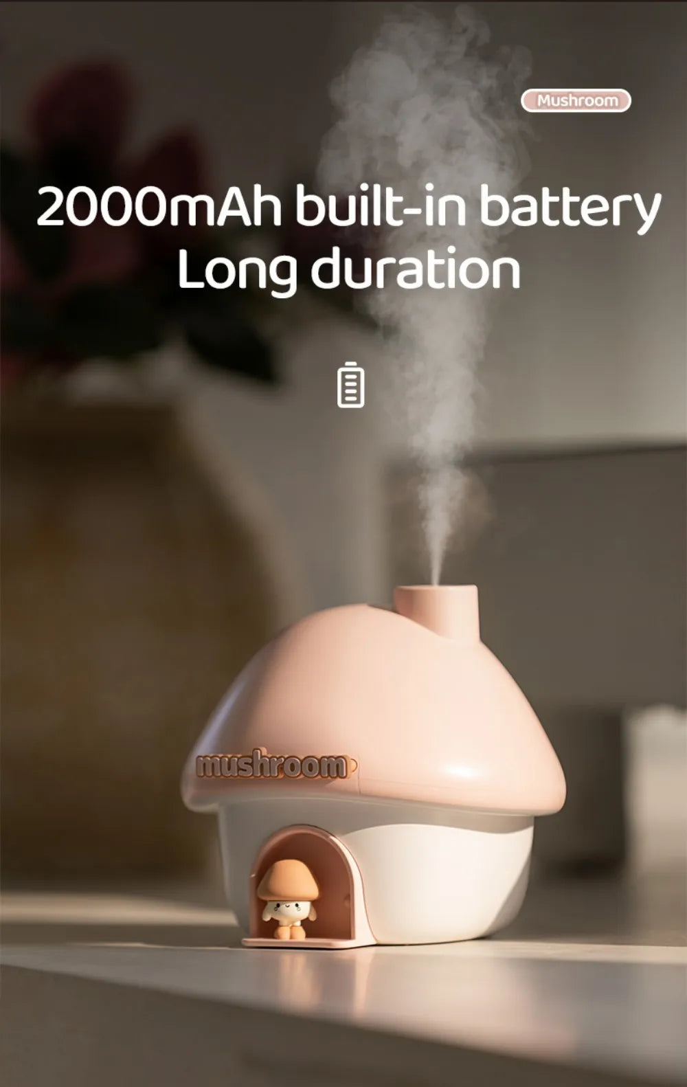 Mushroom Cartoon Air Humidifier 300ml USB Essential Oil Aroma Diffuser Colorful Lighting Cute Mushroom House Desktop Decoration