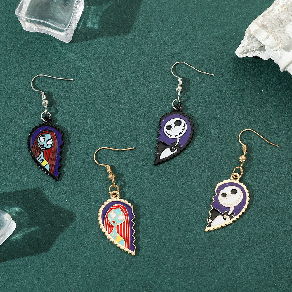 The Nightmare Before Christmas Heart Drop Earrings - Gothic Romance Jewellery