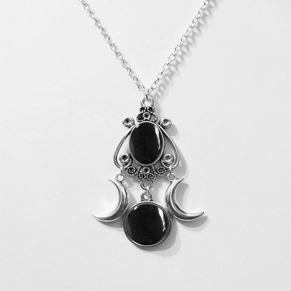 Gothic Blood Cameo Bi-Moon Pendant Necklace
