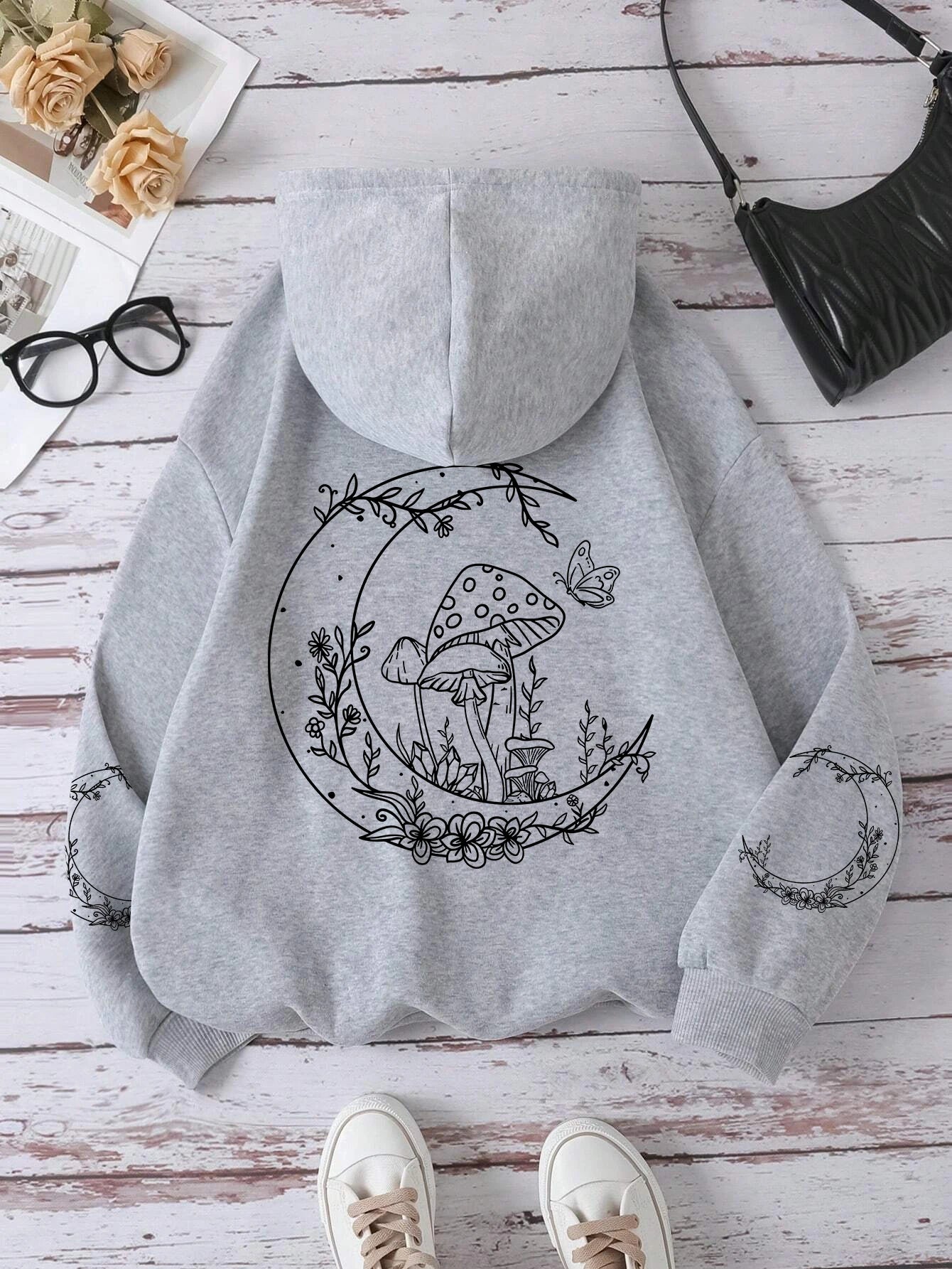 "Mushrooms Grow On The Moon" Funny Graphic Unisex Hoodie”