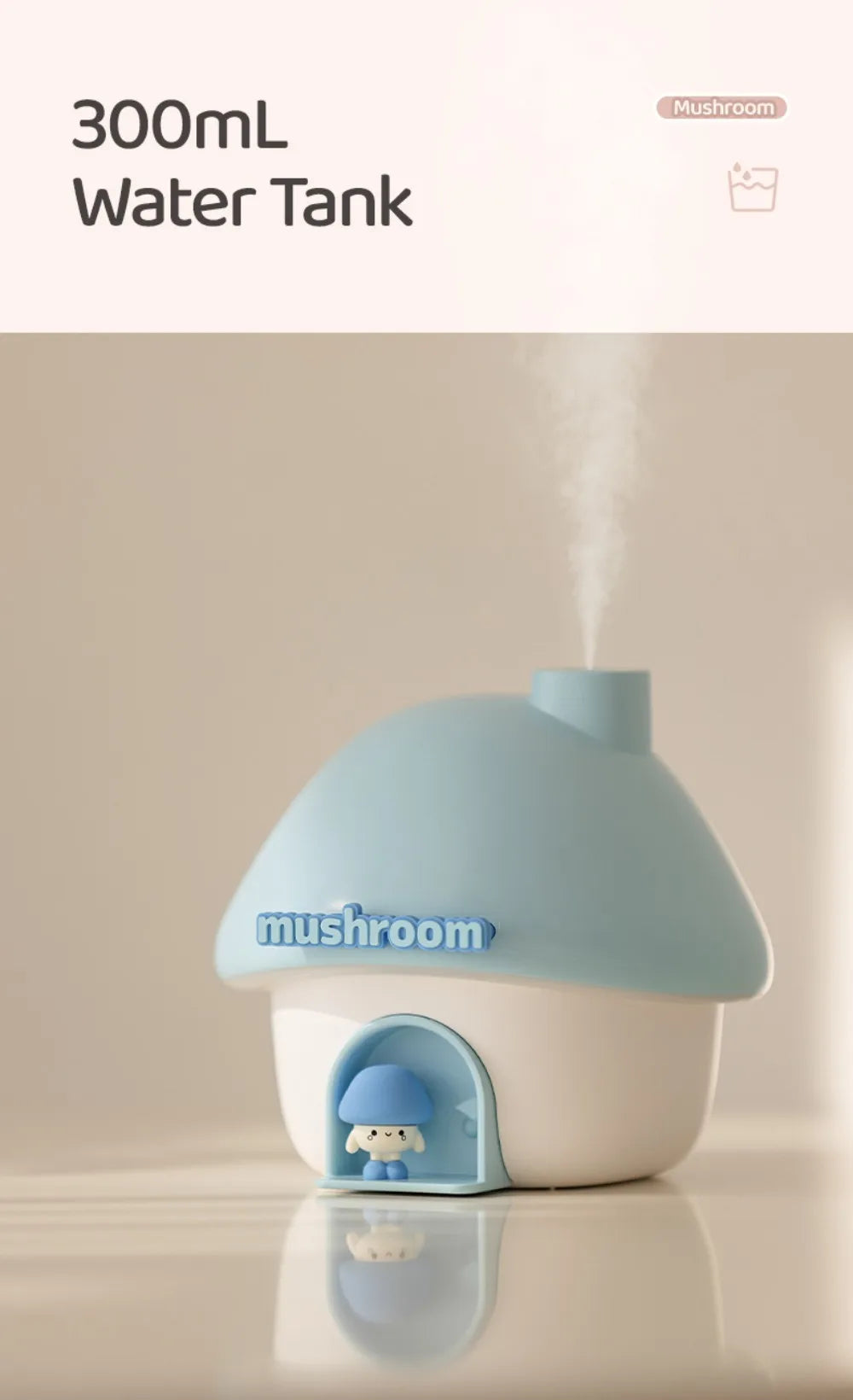 Mushroom Cartoon Air Humidifier 300ml USB Essential Oil Aroma Diffuser Colorful Lighting Cute Mushroom House Desktop Decoration