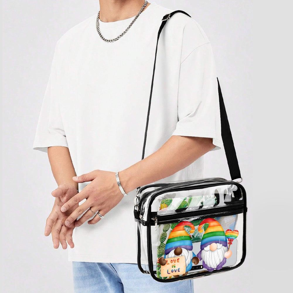 "Love is Love" Rainbow Pride Gnome Transparent Satchel Set - Two Piece