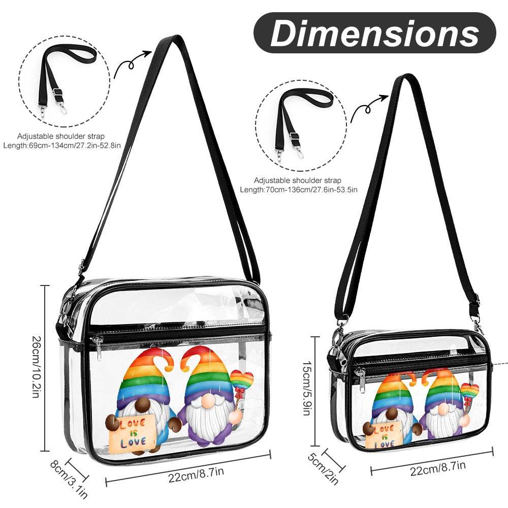 "Love is Love" Rainbow Pride Gnome Transparent Satchel Set - Two Piece