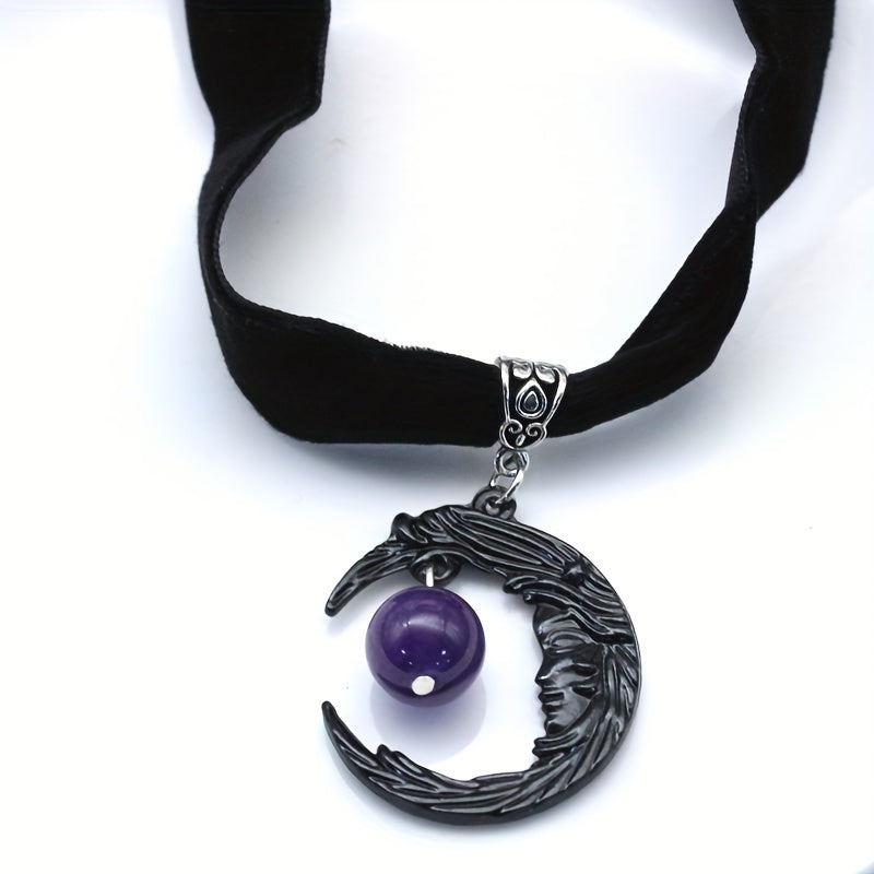 Punk Gothic Amethyst Moon Black Velvet Choker
