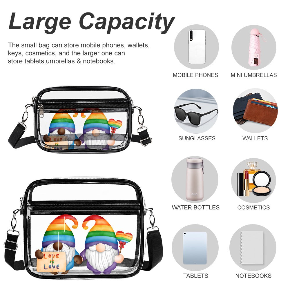 "Love is Love" Rainbow Pride Gnome Transparent Satchel Set - Two Piece
