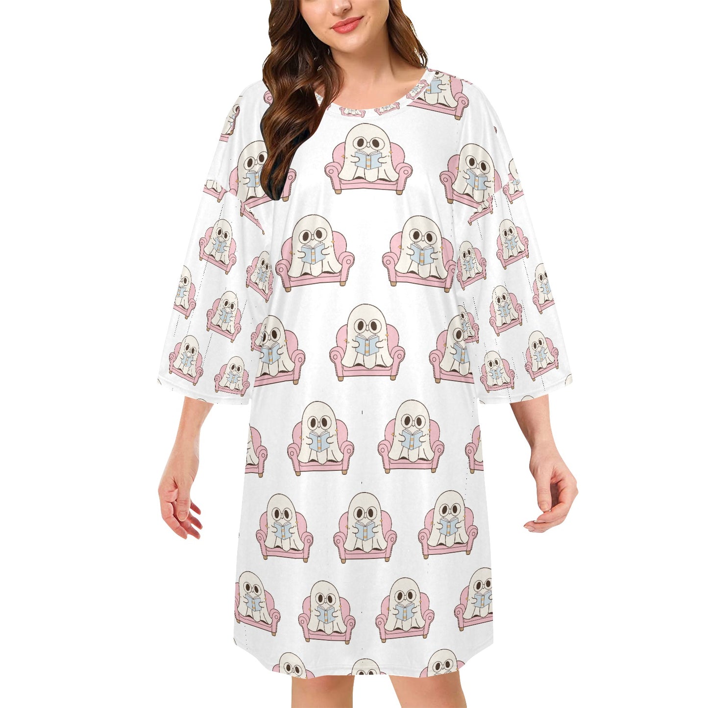 Women's Oversized Sleep Tee - "Cozy Ghost Reader"