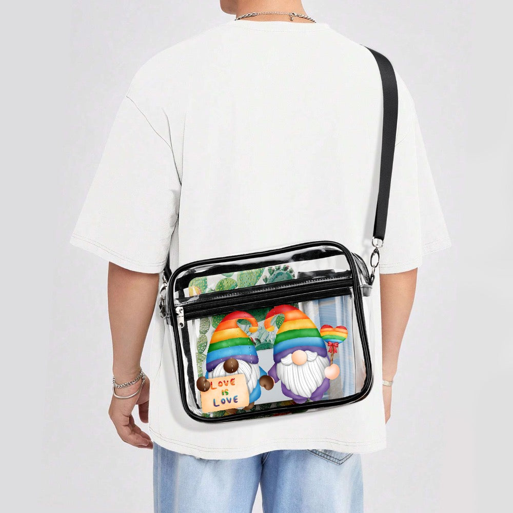 "Love is Love" Rainbow Pride Gnome Transparent Satchel Set - Two Piece