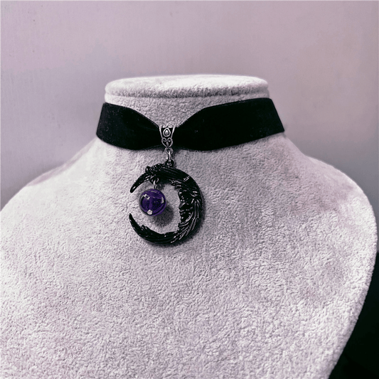 Punk Gothic Amethyst Moon Black Velvet Choker