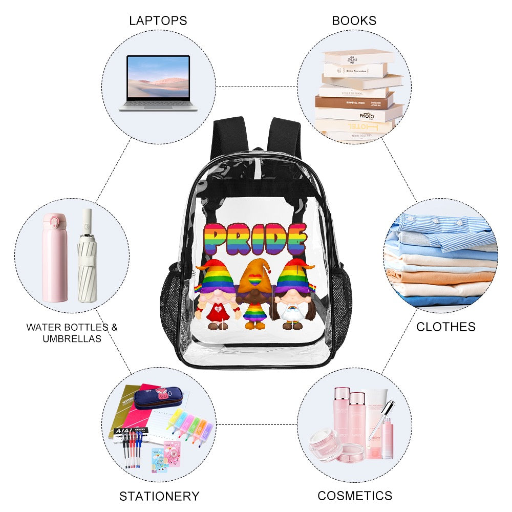 "Pride Unity" Rainbow Gnome Transparent Satchel 17”