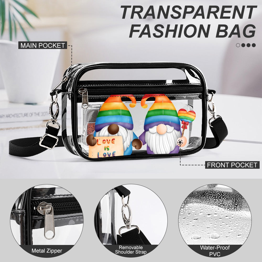 "Love is Love" Rainbow Pride Gnome Transparent Satchel Set - Two Piece