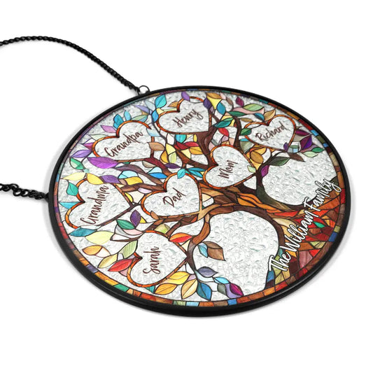 "Unbreakable Bond" Family Tree of Life Personalized Stained Glass Suncatcher.
