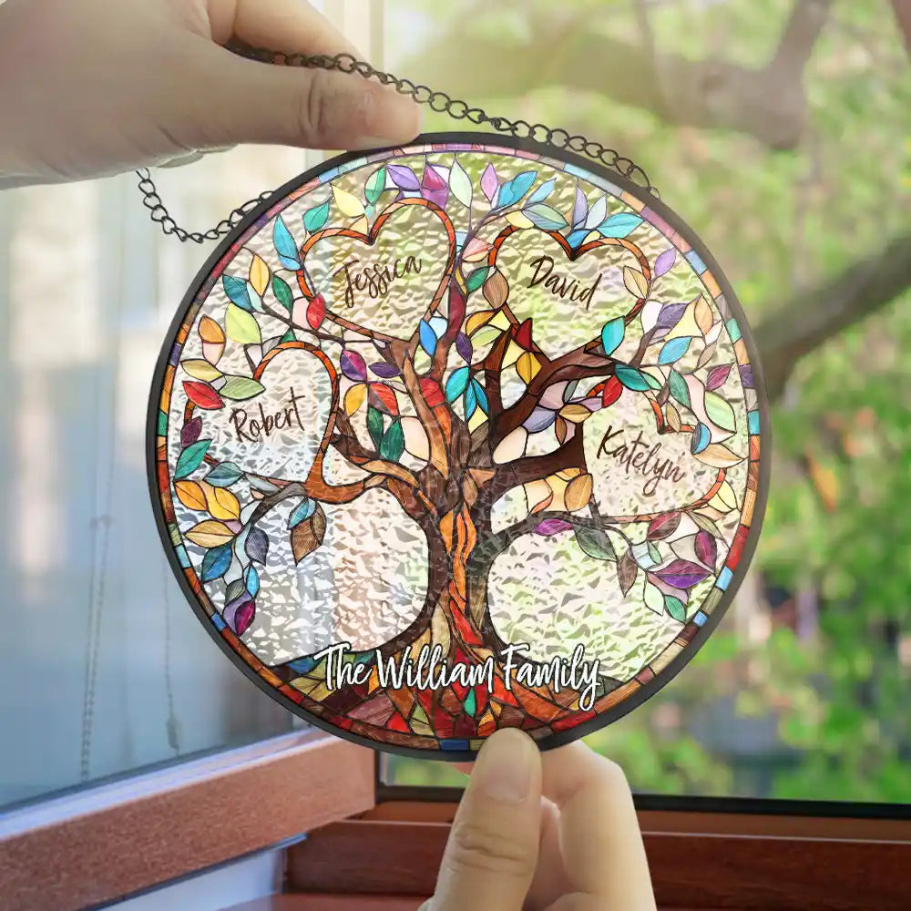 "Unbreakable Bond" Family Tree of Life Personalized Stained Glass Suncatcher.