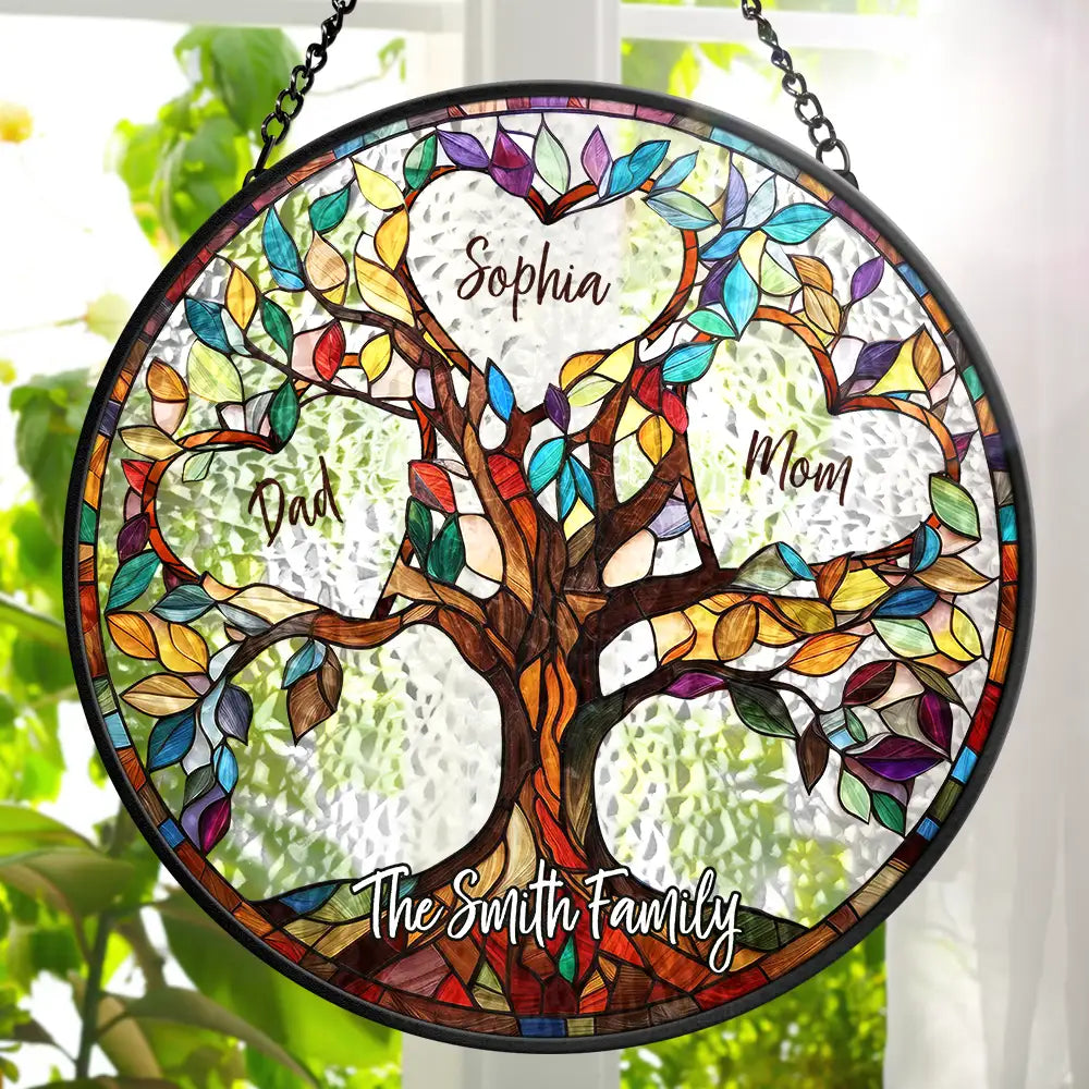 "Unbreakable Bond" Family Tree of Life Personalized Stained Glass Suncatcher.