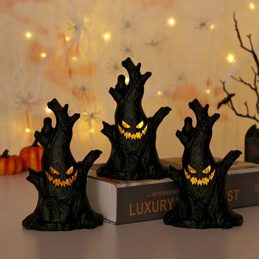 Halloween Ghost Tree Stump LED Lantern - Spooky Atmosphere Creator