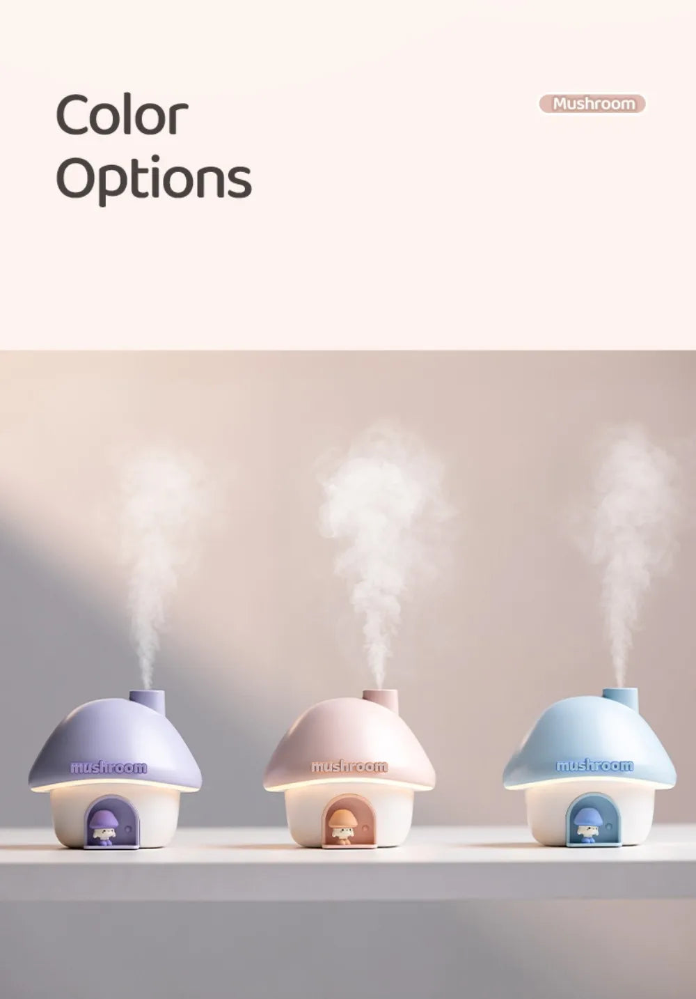 Mushroom Cartoon Air Humidifier 300ml USB Essential Oil Aroma Diffuser Colorful Lighting Cute Mushroom House Desktop Decoration