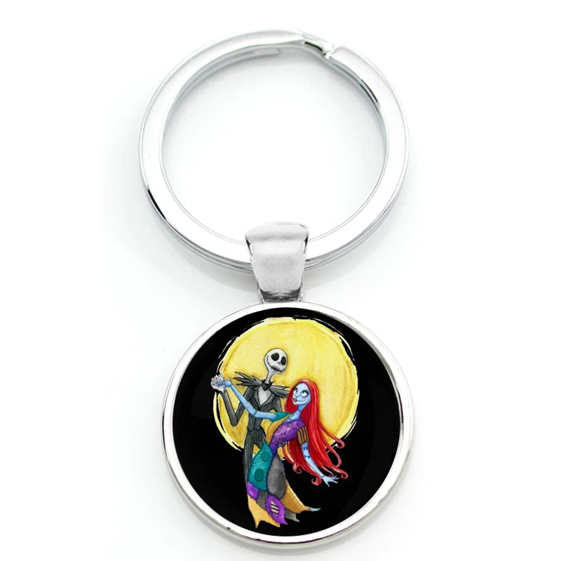 Chilling Nightmare Before Christmas Quotes Keychain - Jack Skellington & Sally Crystal Pendant