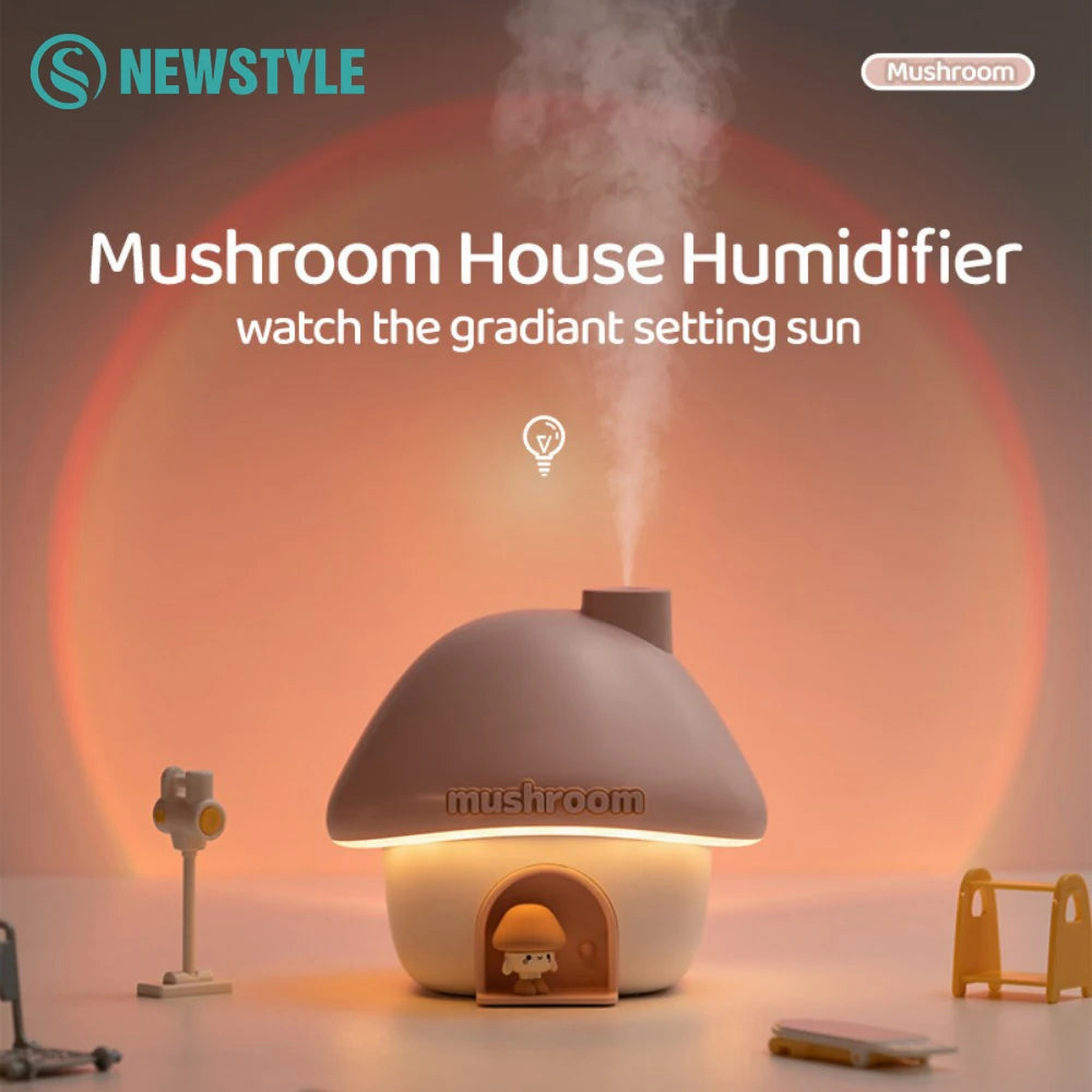 Mushroom Cartoon Air Humidifier 300ml USB Essential Oil Aroma Diffuser Colorful Lighting Cute Mushroom House Desktop Decoration