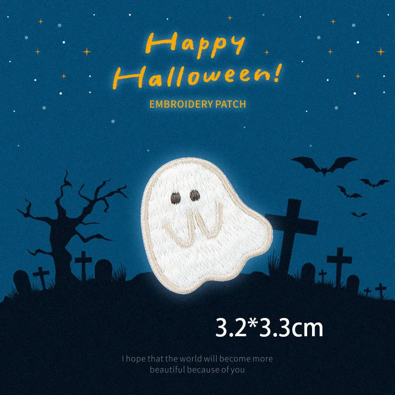 Halloween Ghost Embroidery Patch - Self-Adhesive Silk Thread Appliqué