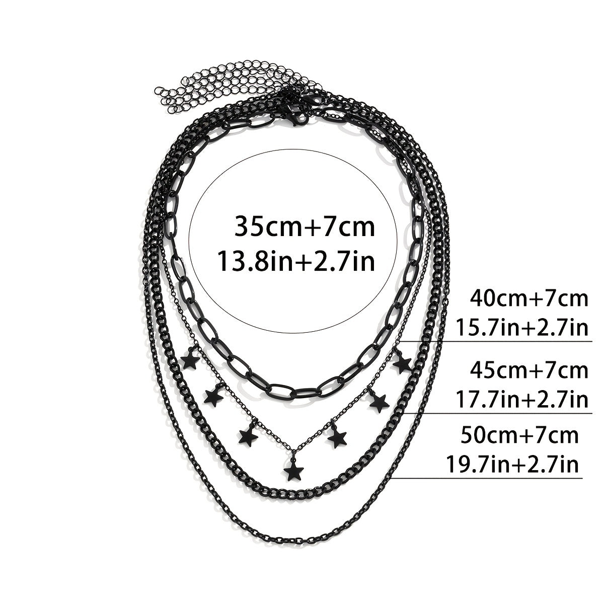 4-Piece Gothic Black Star Tassel Necklace Set